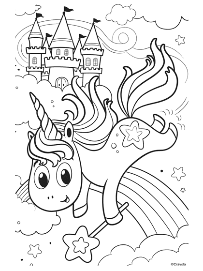 Unicorn with castle coloring page