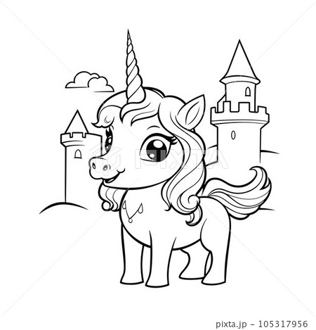 Unicorn castle coloring page for kidsãããããç æ