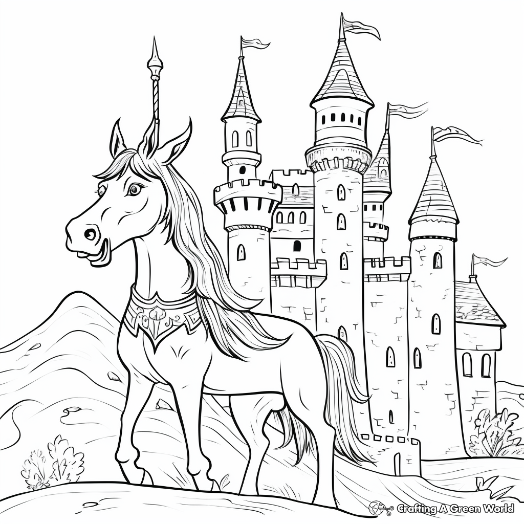 Unicorn castle coloring pages