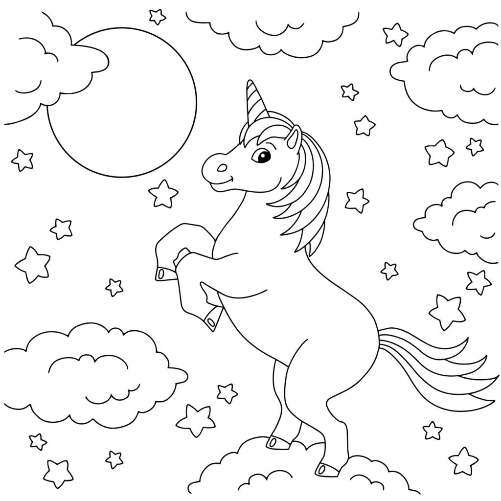 Coloring pages of unicorn with a castle printable