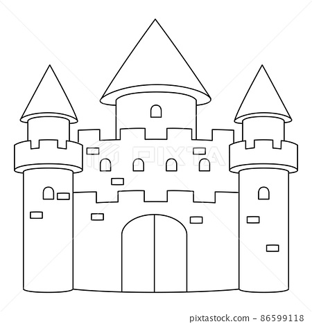 Unicorn castle coloring page isolated for kids