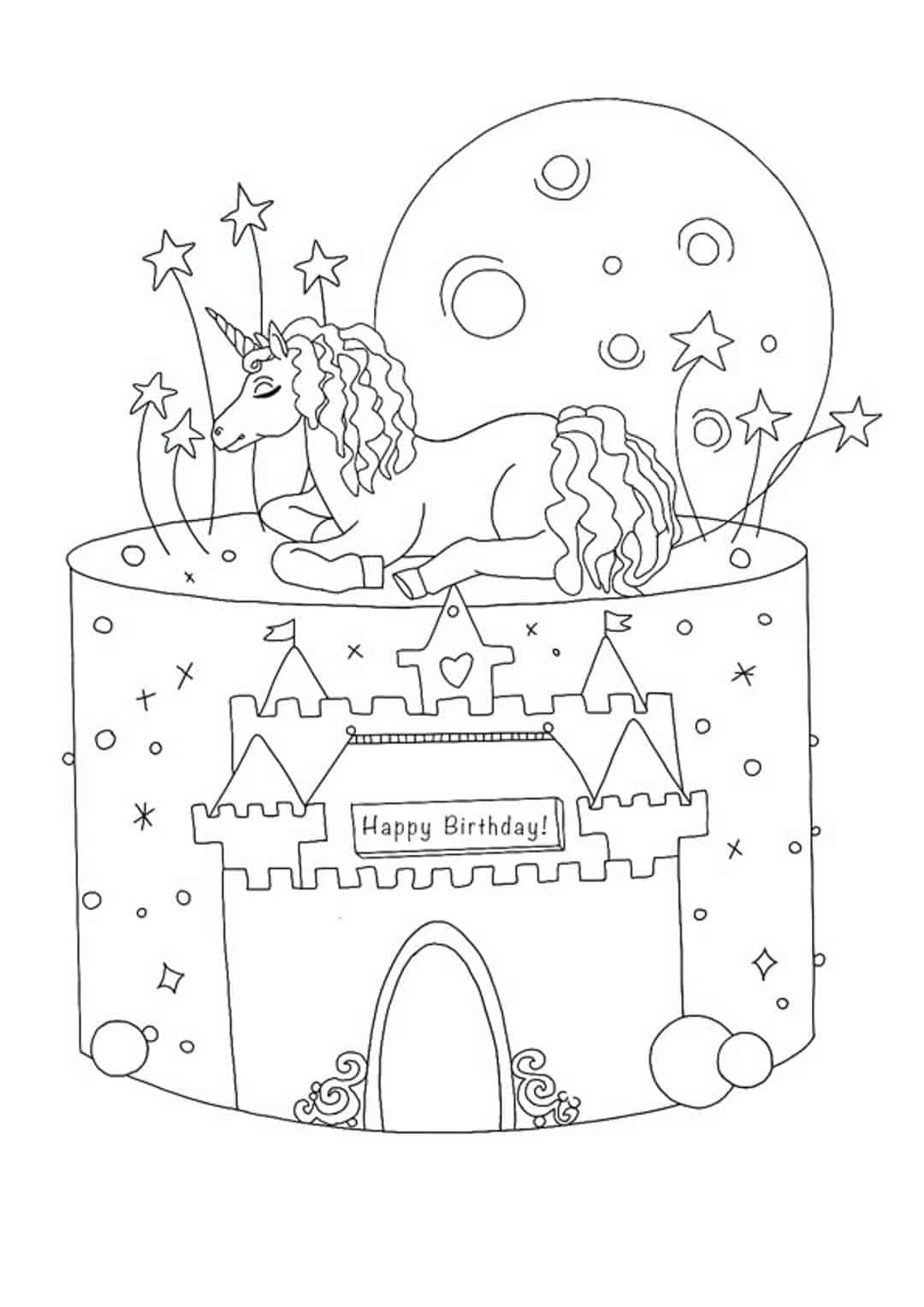 Unicorn birthday coloring pages