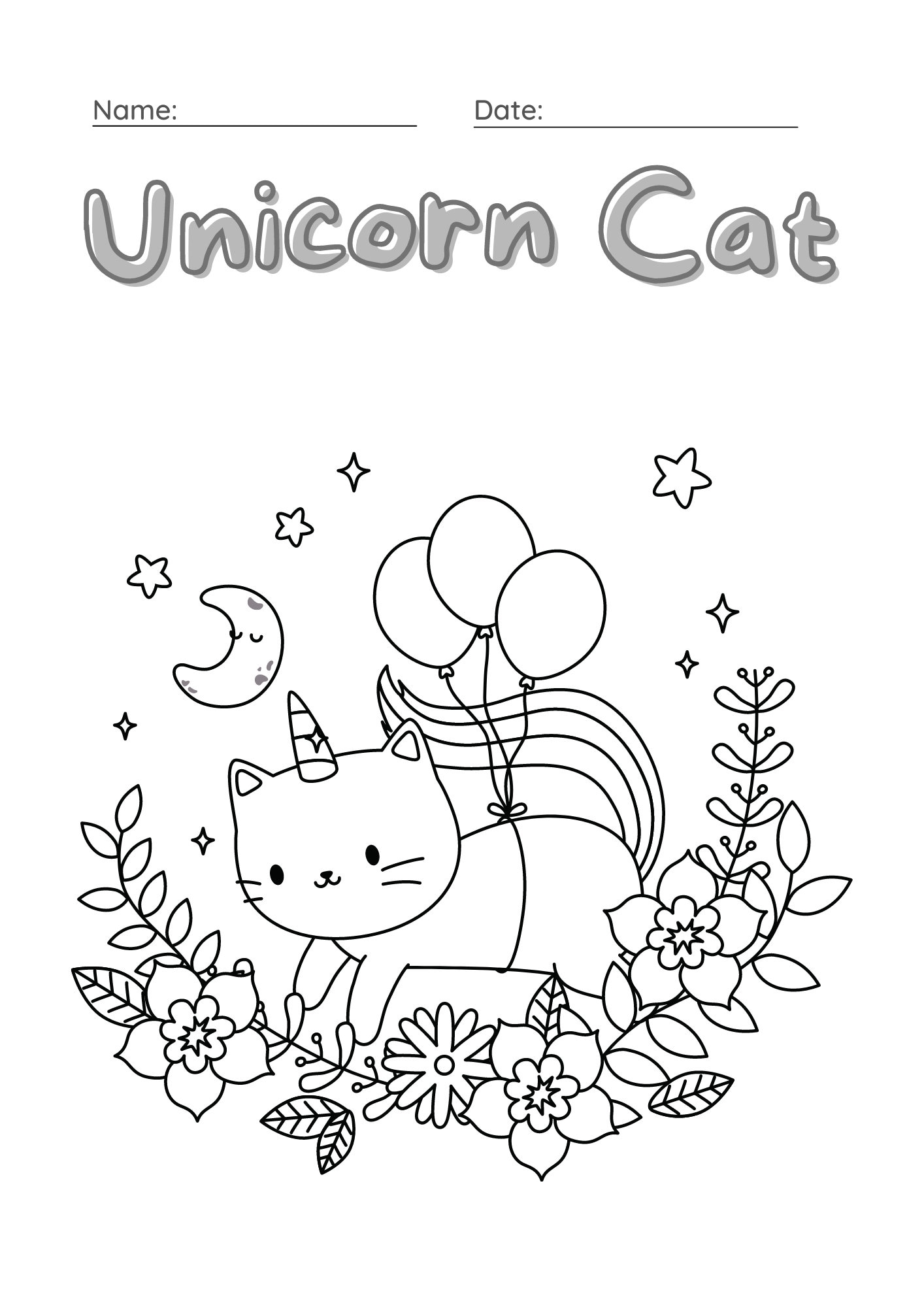 Unicorn cat coloring book download now