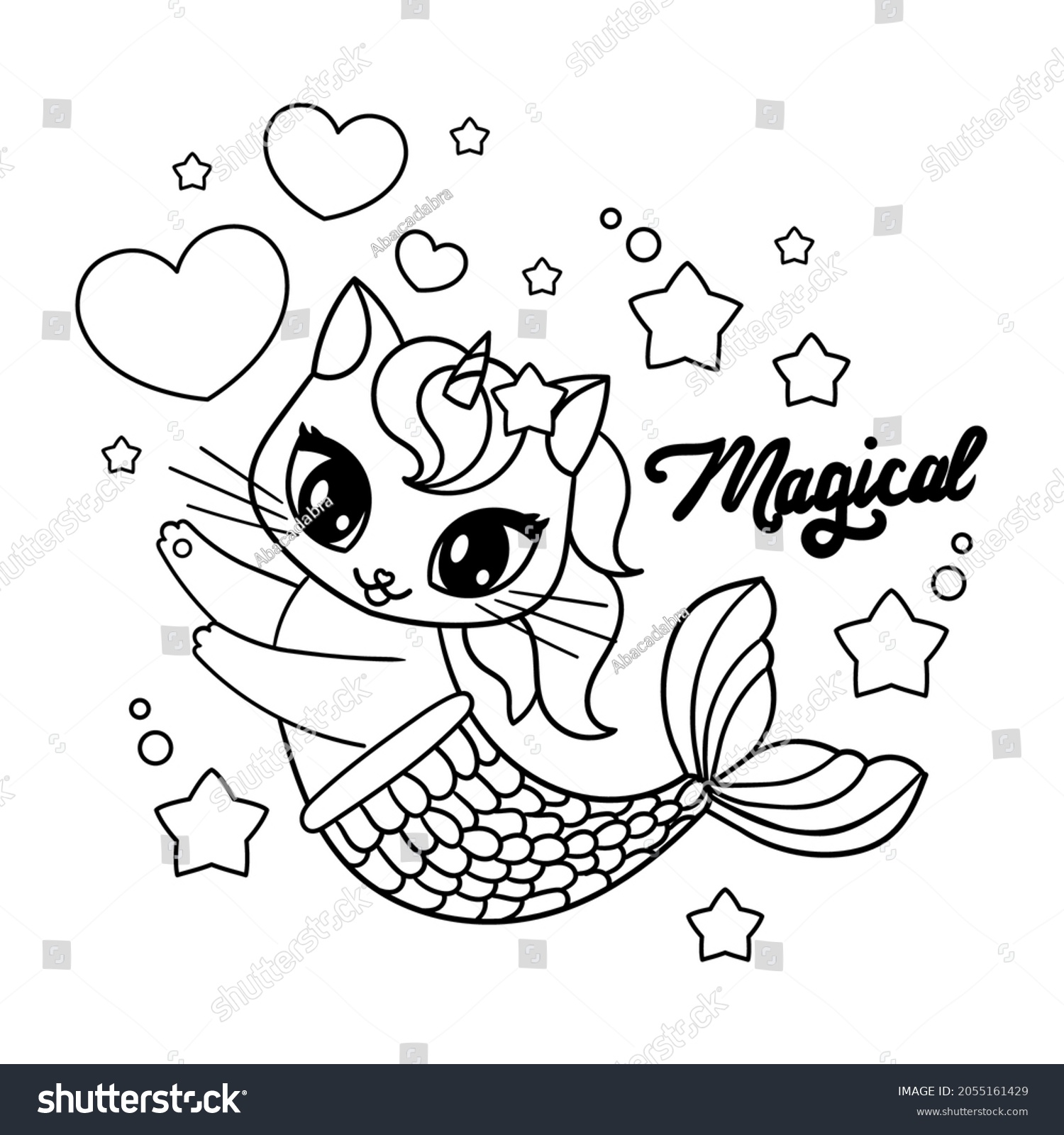 Cute cat mermaid unicorn text magical stock vector royalty free