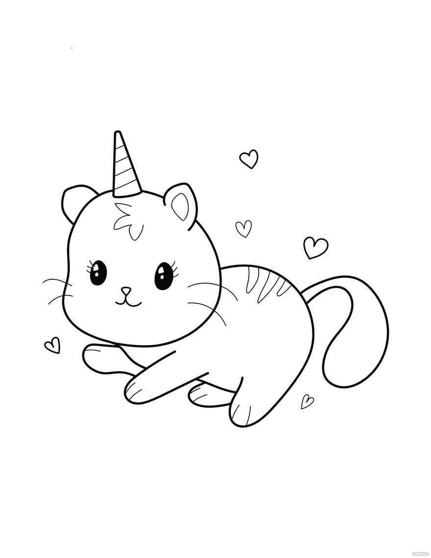 Free unicorn kitty coloring page