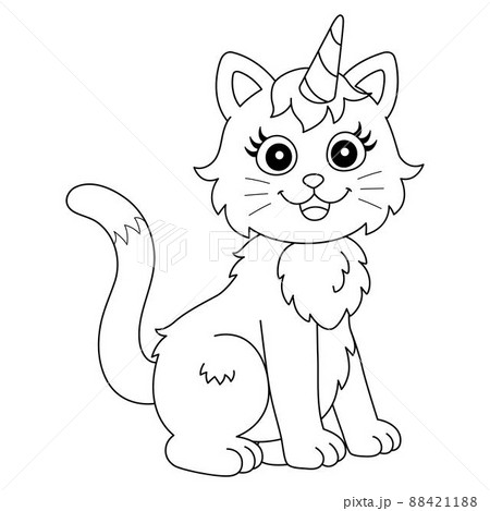 Cat unicorn coloring page isolated for kids