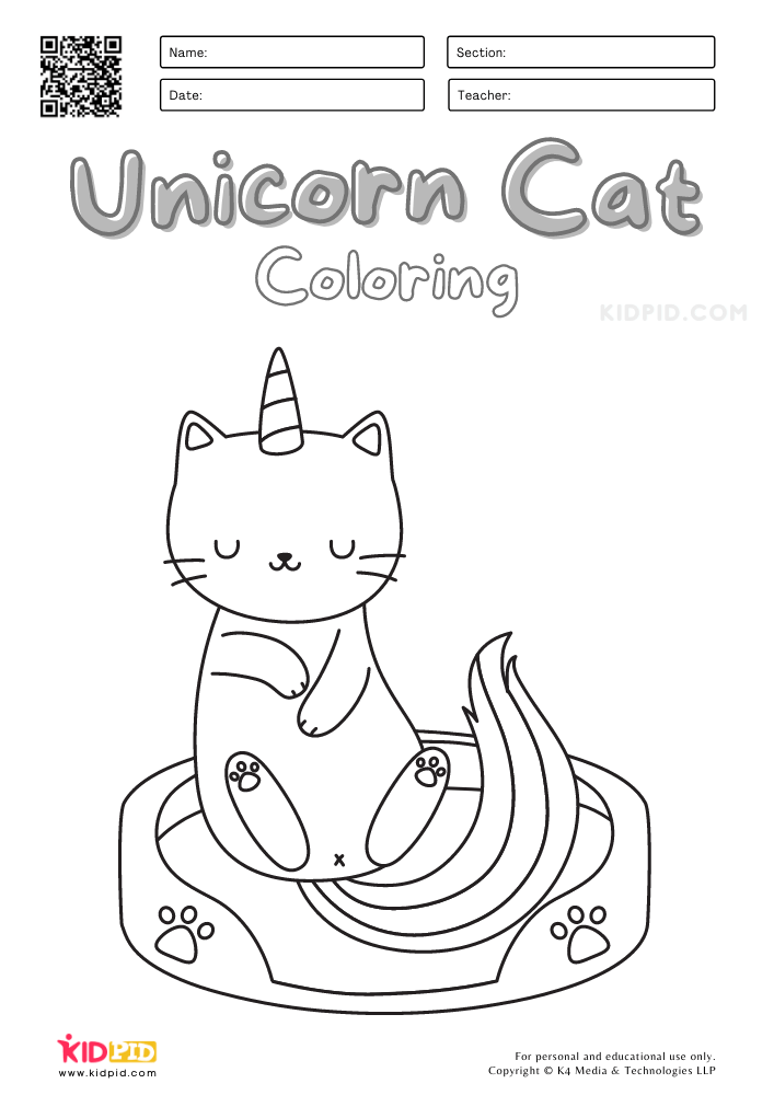 Unicorn cat coloring pages for kids