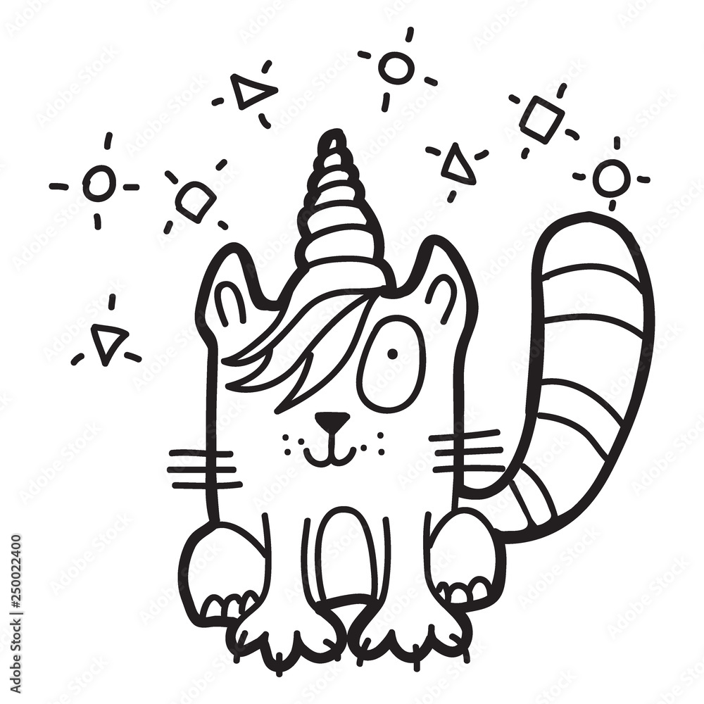 Coloring page outline cute cat unicorn coloring book for kids vector