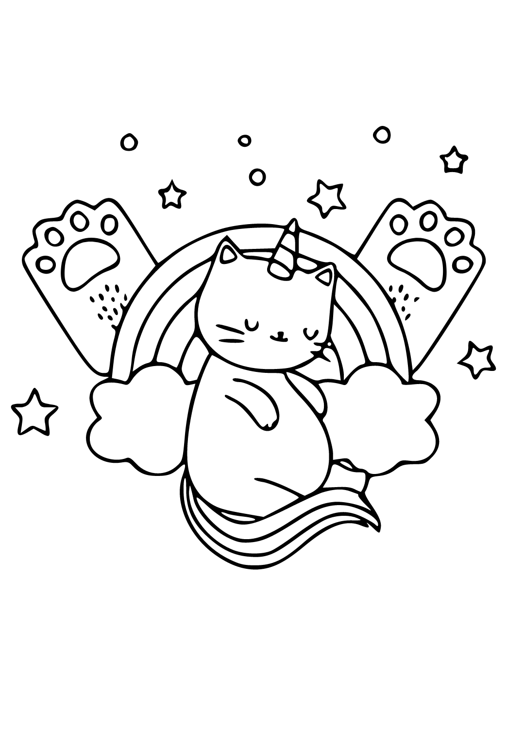 Free printable unicorn cat paws coloring page for adults and kids