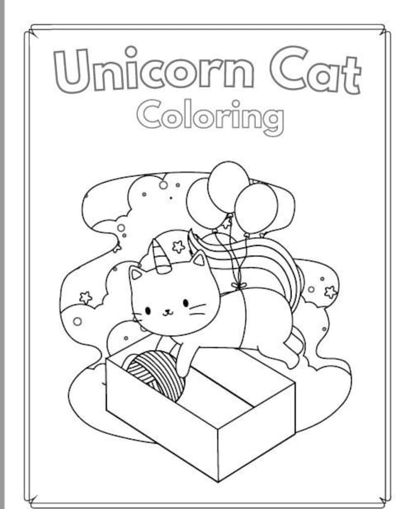 Unicorn cat coloring book printable kitten coloring page for kids boy girl digital download pdf