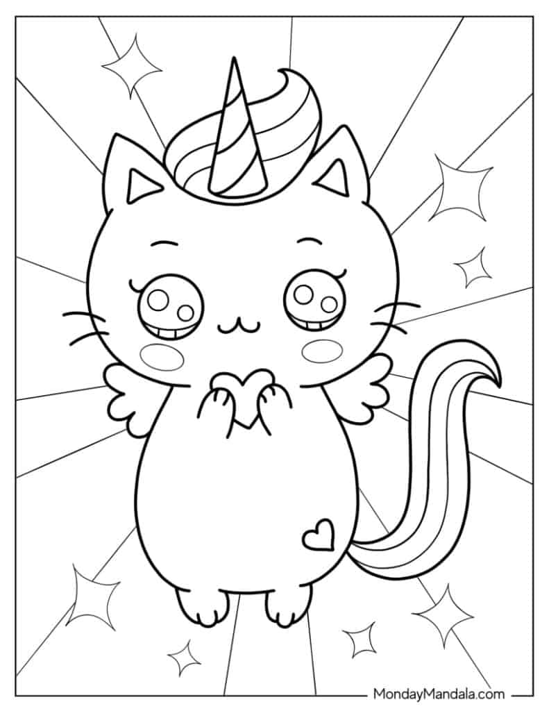 Unicorn cat coloring pages free pdf printables