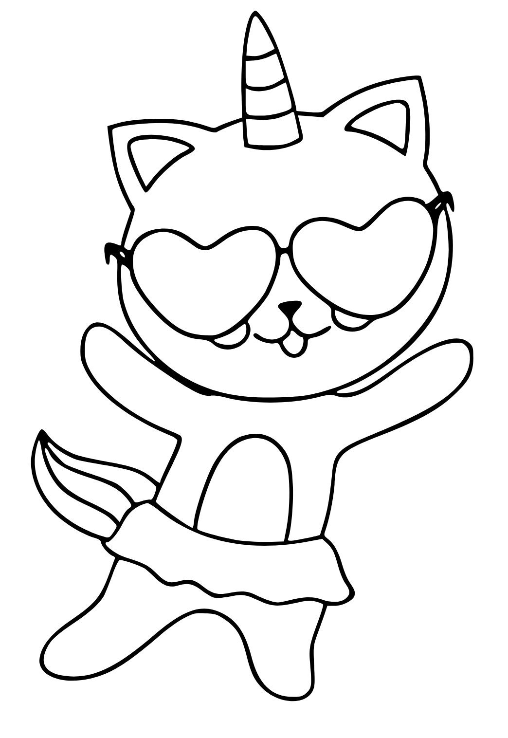 Free printable unicorn cat dance coloring page for adults and kids