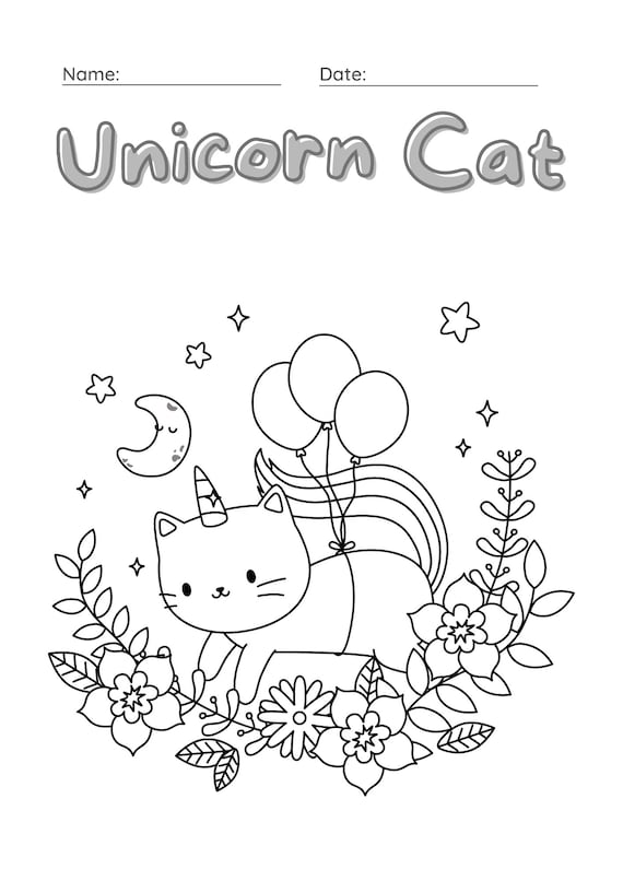 Unicorn cat coloring book download now