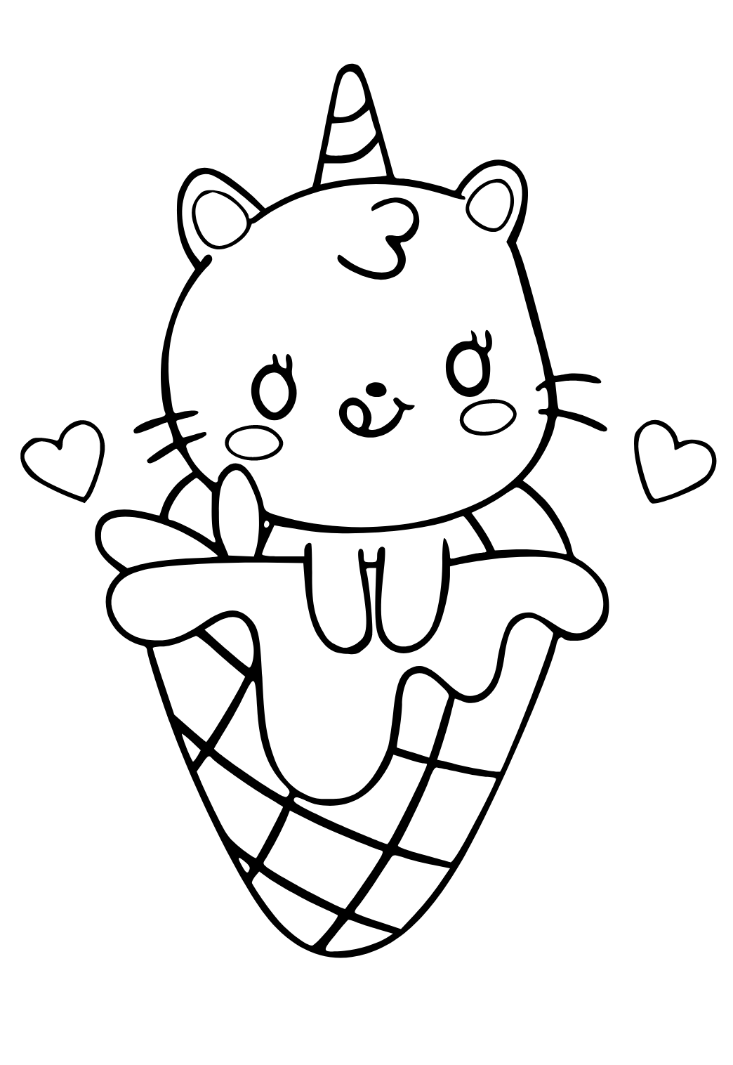 Free printable unicorn cat ice cream coloring page for adults and kids