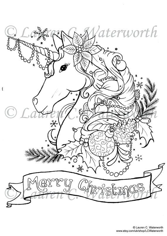 Instant download adult colouring page christmas unicorn by lcwaterworth unicorn hoâ unicorn coloring pages christmas coloring pages detailed coloring pages