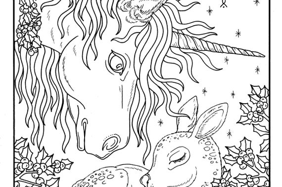 Unicorn christmas digital download printable coloring page the magic of the season to color