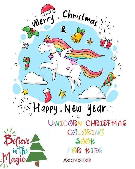 Unicorn christmas coloring book for kids