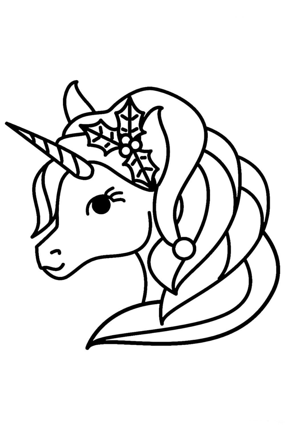 Christmas unicorn coloring printable for free download