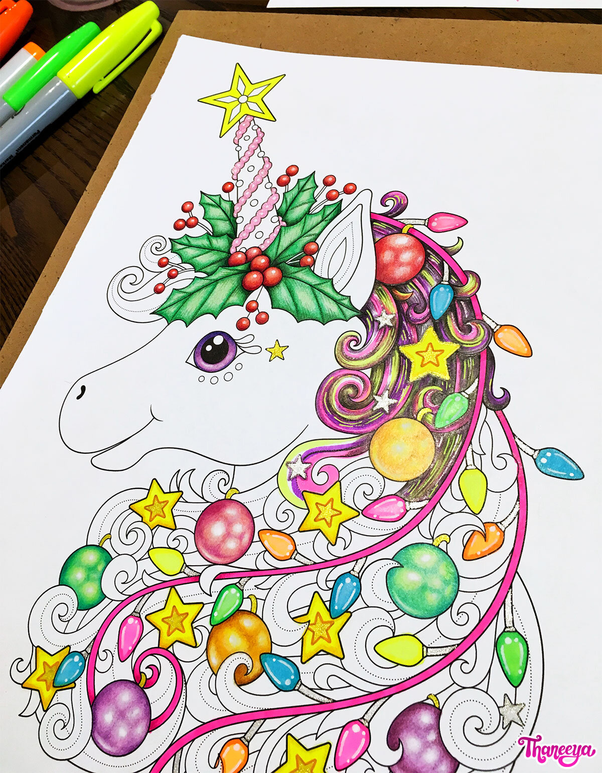 Christmas unicorn coloring lesson â