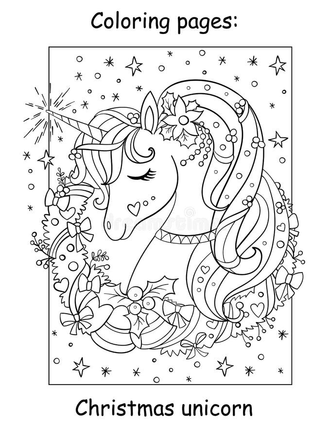 Unicorn christmas coloring page stock illustrations â unicorn christmas coloring page stock illustrations vectors clipart