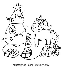 Christmas coloring book page unicorn new stock vector royalty free