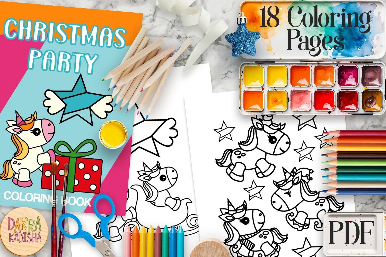 Christmas unicorn party coloring book