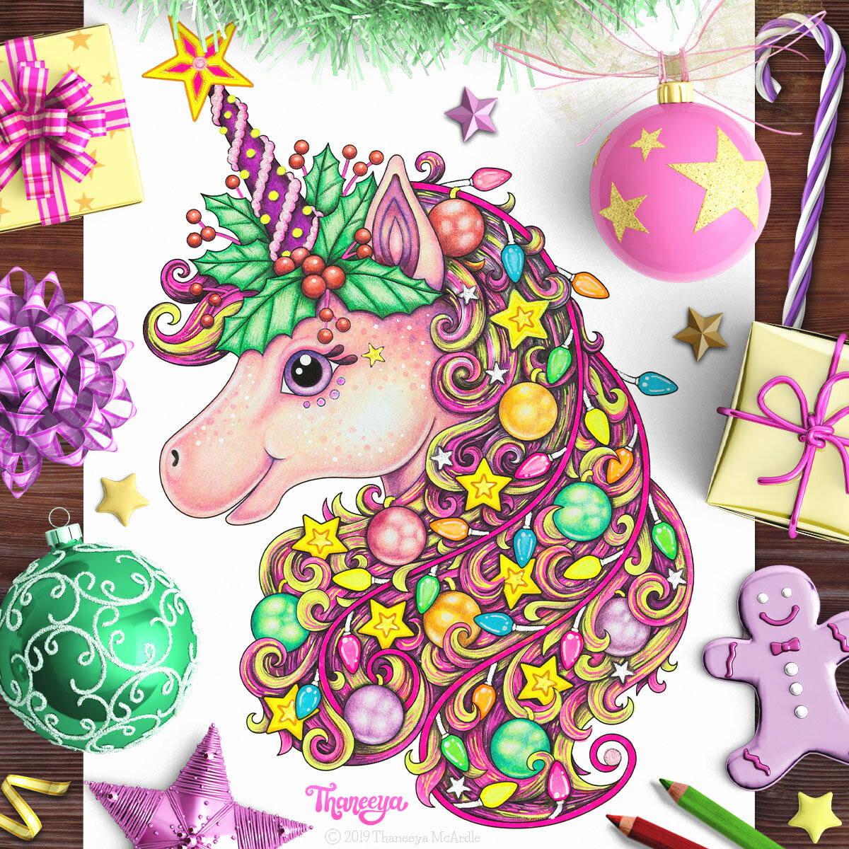 Christmas unicorn coloring lesson â