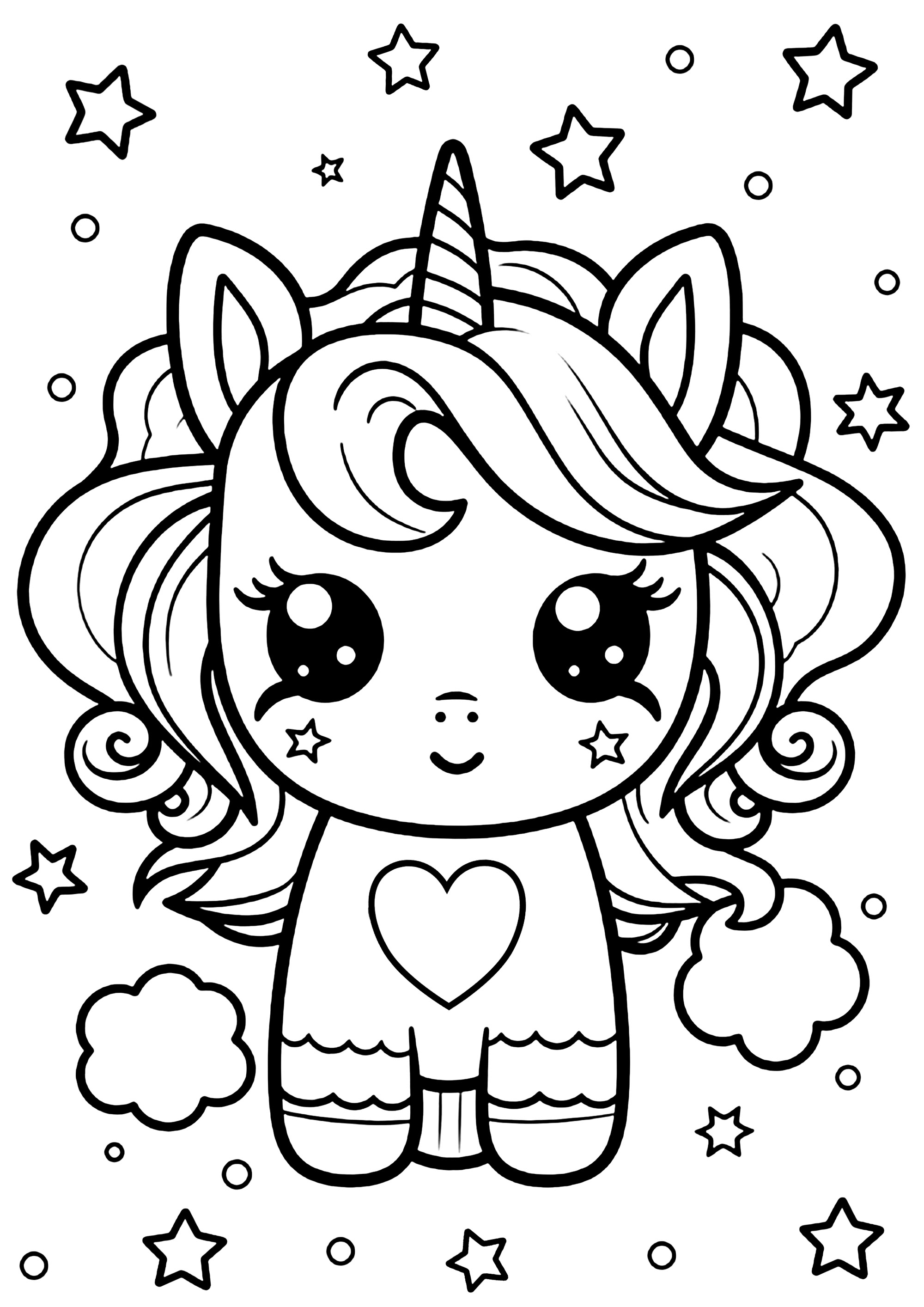 Cute kawaii unicorn with stars around her