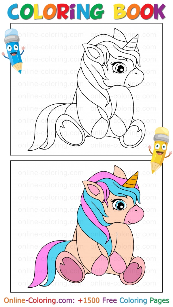 Little unicorn with big eyes free online coloring page