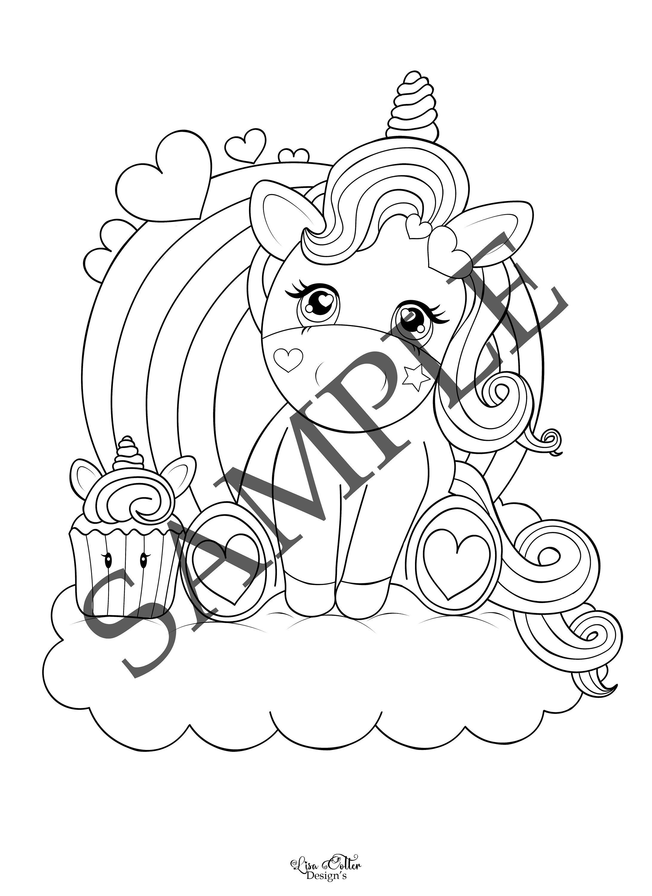 Unicorn cupcake coloring page instant download