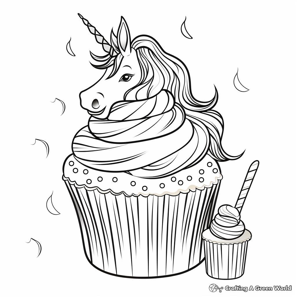 Unicorn cupcake coloring pages