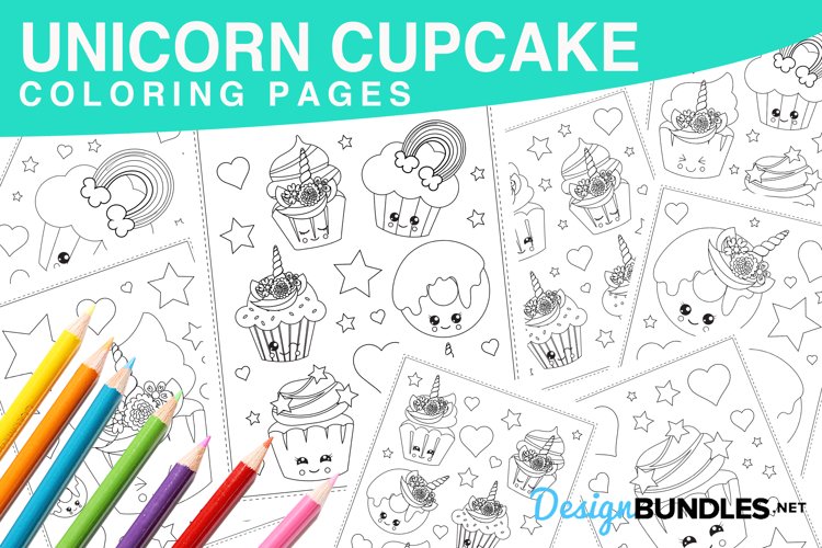 Unicorn cupcake coloring pages