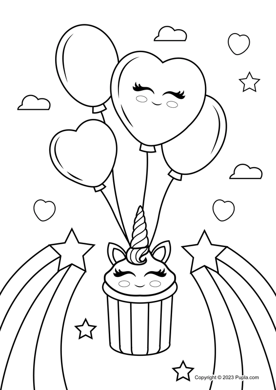 Ðï cute unicorn cupcake and balloons