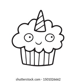 Unicorn cupcake coloring page illustration kids stock