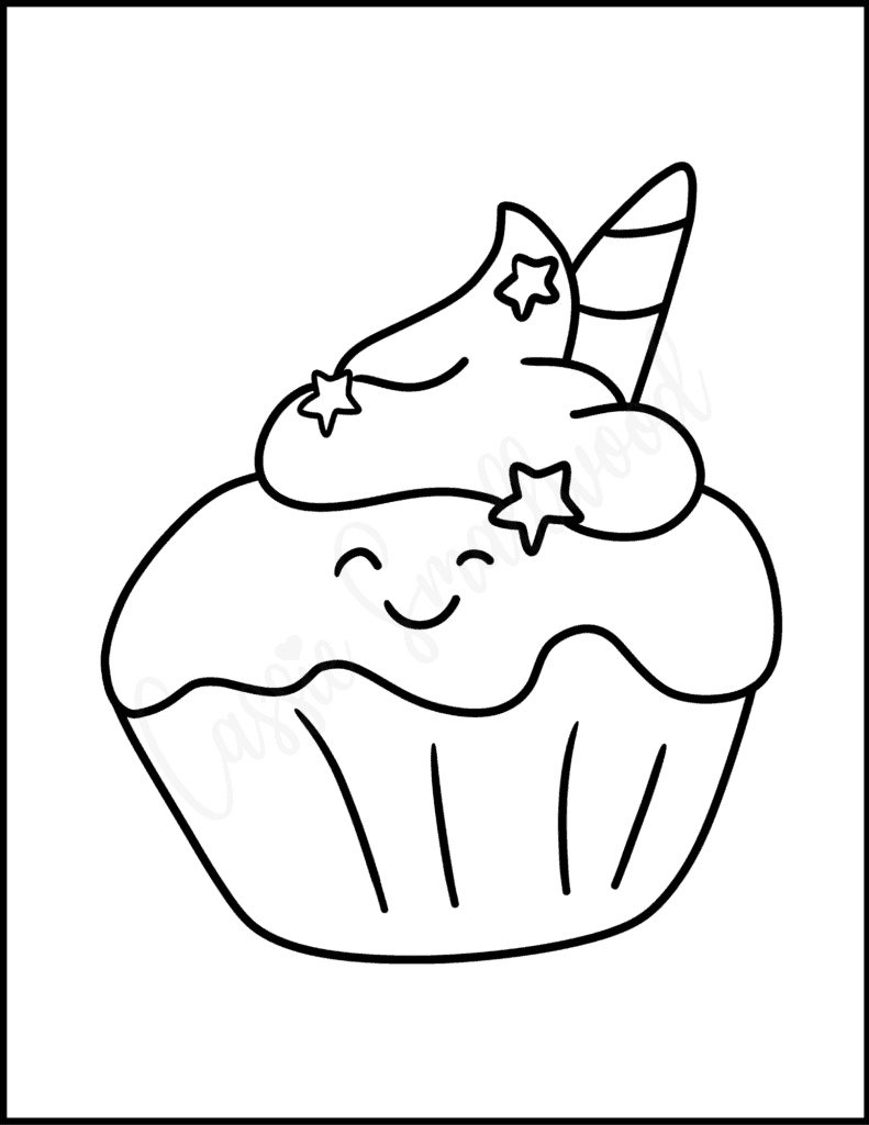 Cute unicorn cupcake coloring pages