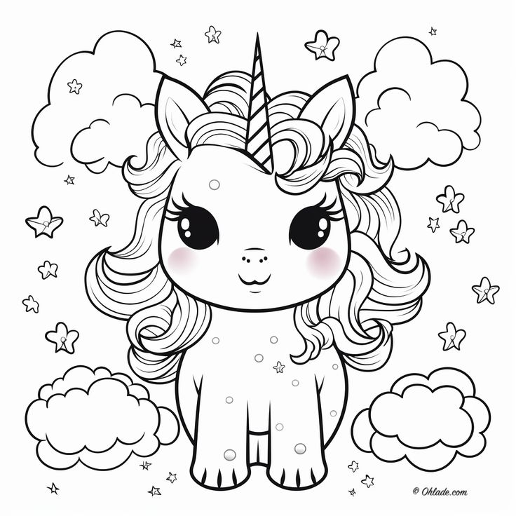 Adorably cute kawaii unicorn coloring pages