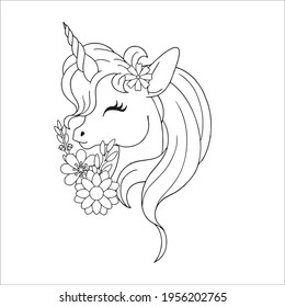 Cute cartoon unicorn unicorn coloring page stock vector royalty free