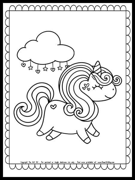 Cute unicorn coloring page free printable â the art kit