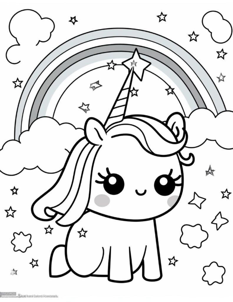 Free printable cute kawaii unicorn coloring pages