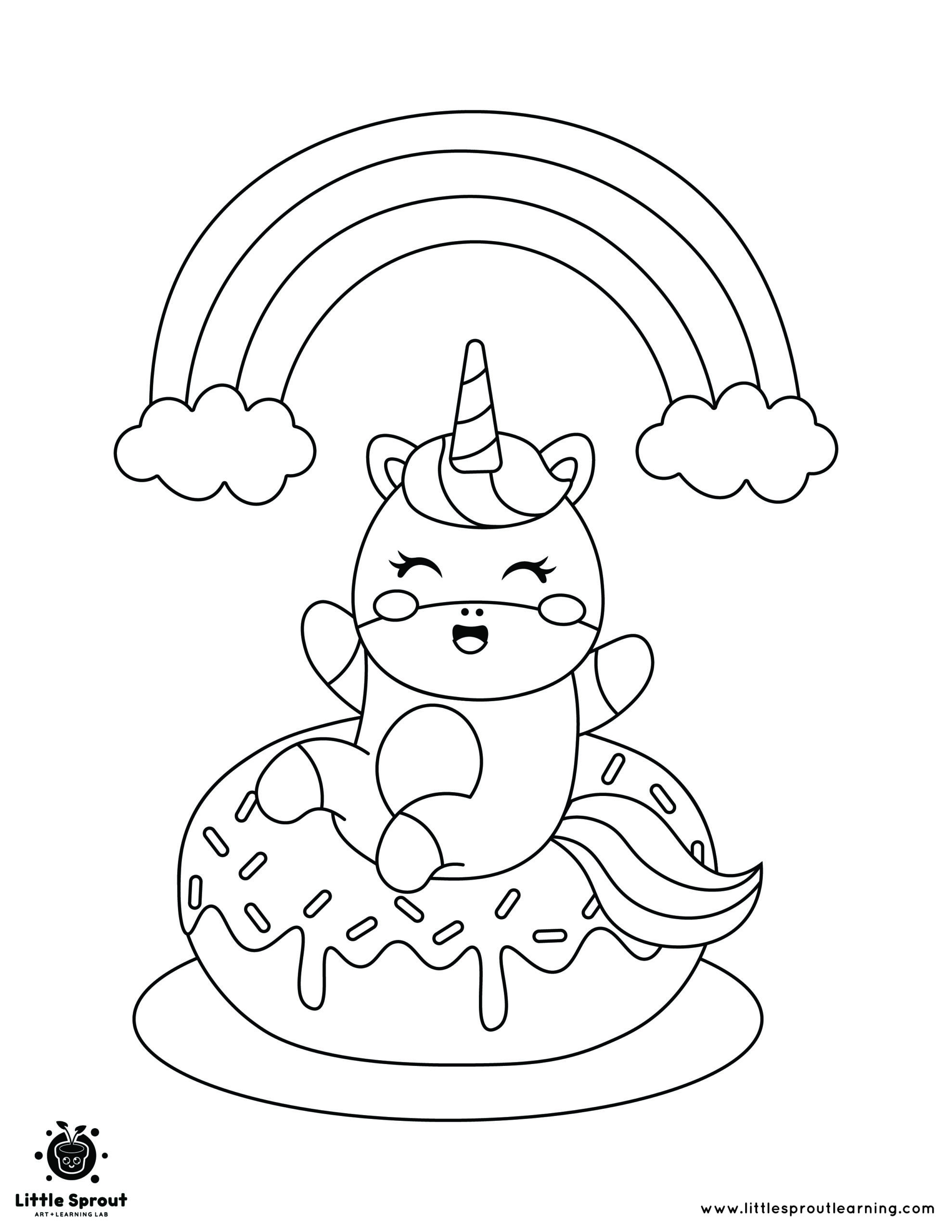 Rainbow donut unicorn coloring page