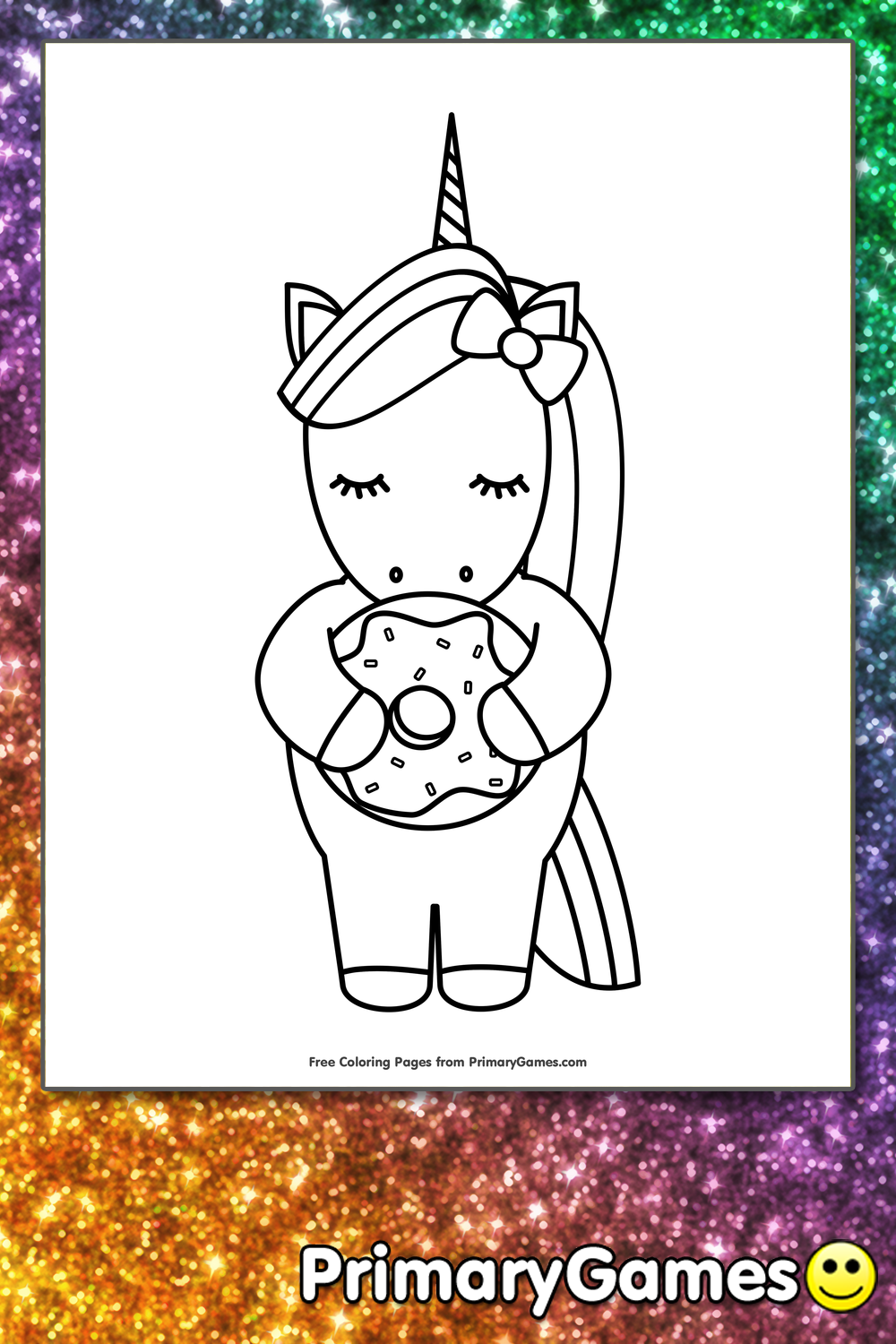 Unicorn holding a donut coloring page â free printable pdf from