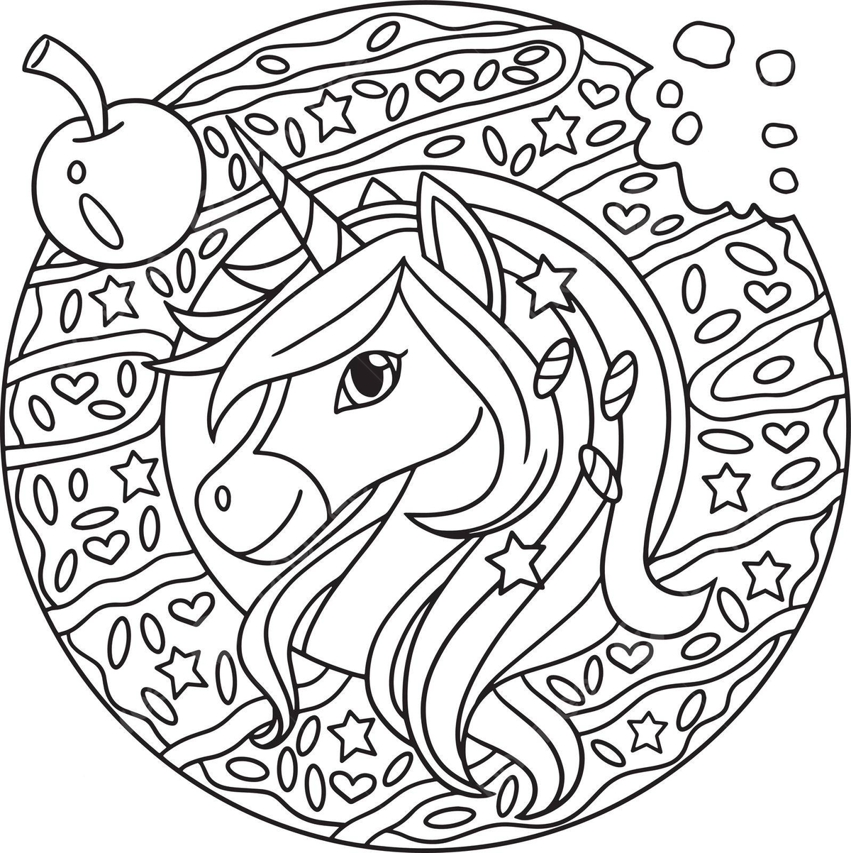 Coloring page for kids a donut with a unicorn head vector coloring tail horn png and vector with transparent background for free download