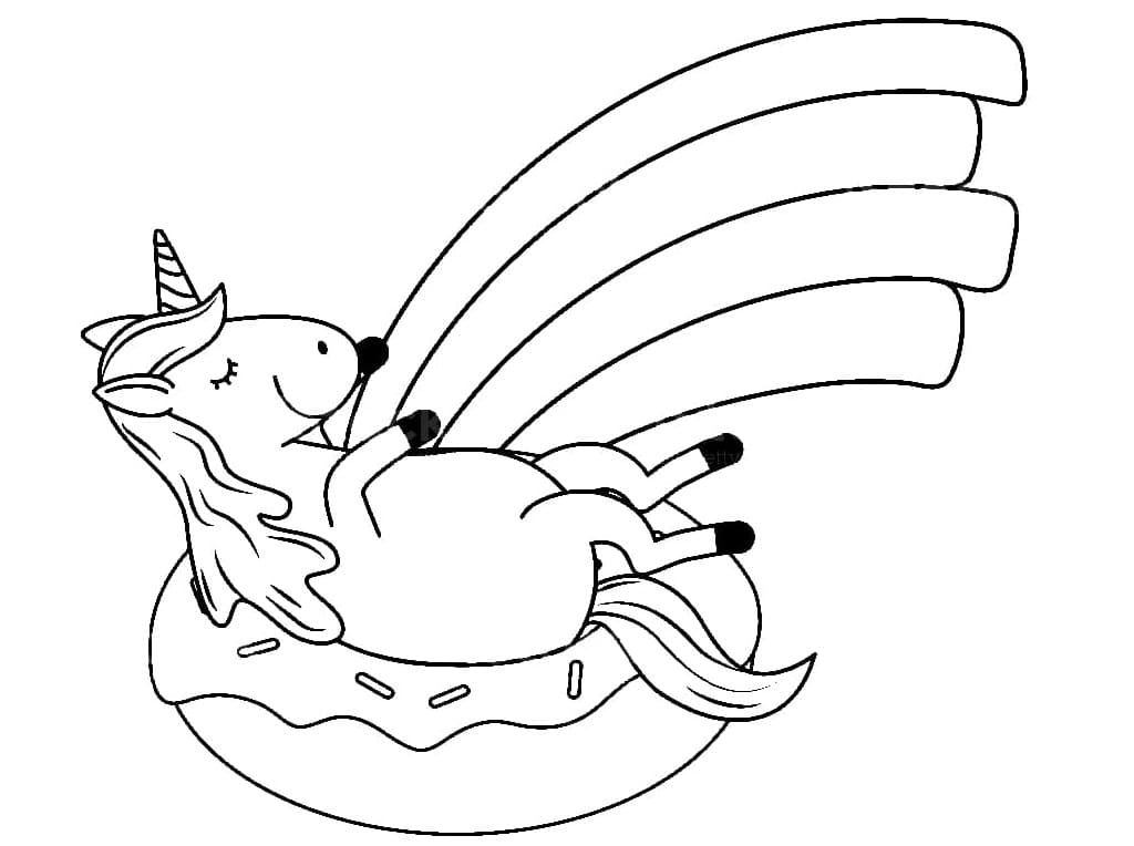 Unicorn and donut coloring page