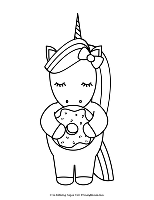Unicorn holding a donut coloring page â free printable pdf from