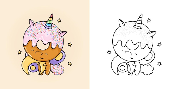 Premium vector unicorn donut clipart for coloring page and multicolored illustration adorable kawaii animal