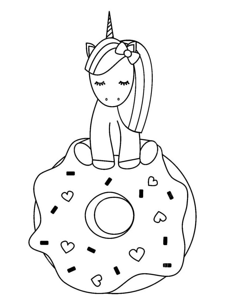 Donut and unicorn coloring page