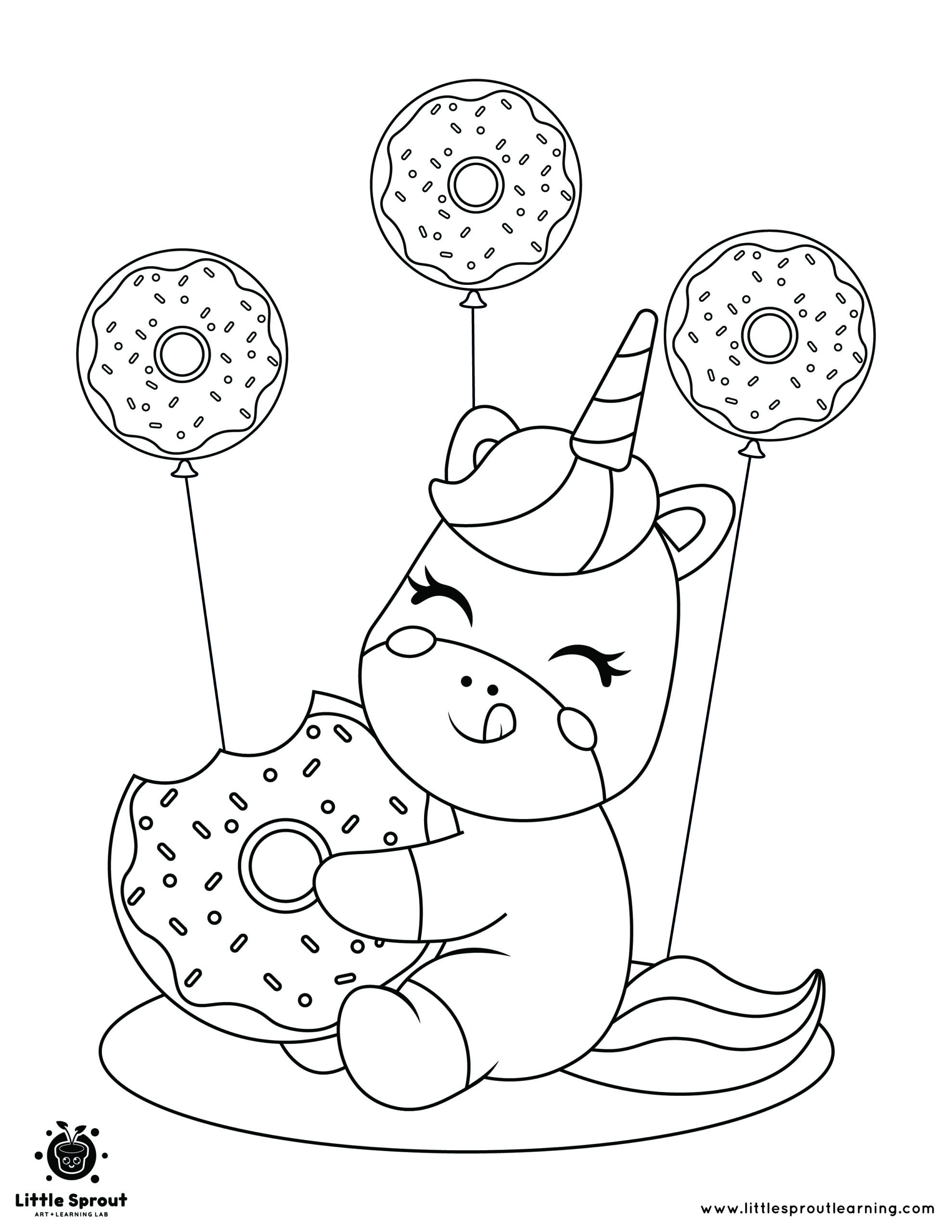 Delectable donut unicorn coloring page