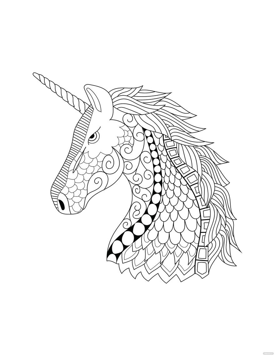 Free unicorn zentangle coloring page