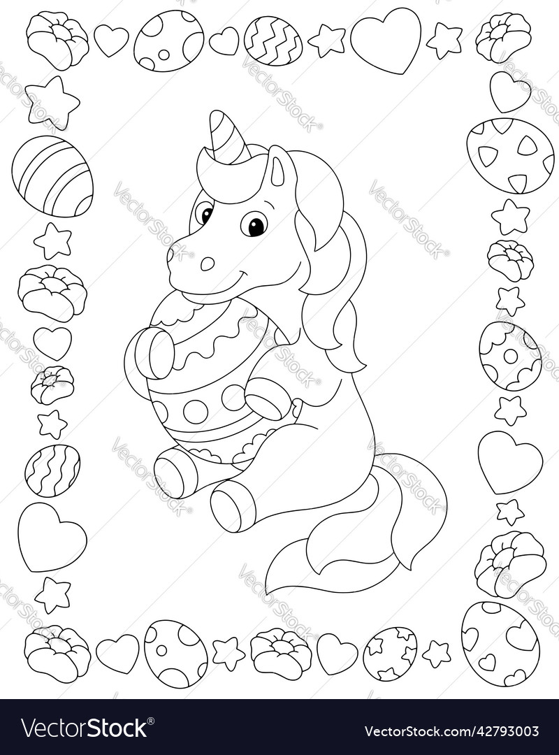 Unicorn and easter egg coloring book page vector image