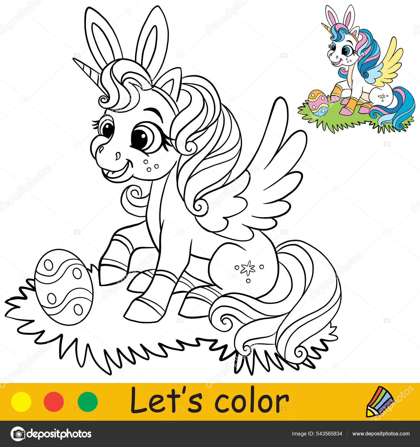 Cute sitting unicorn easter egg coloring book page color template stock vector by alinart